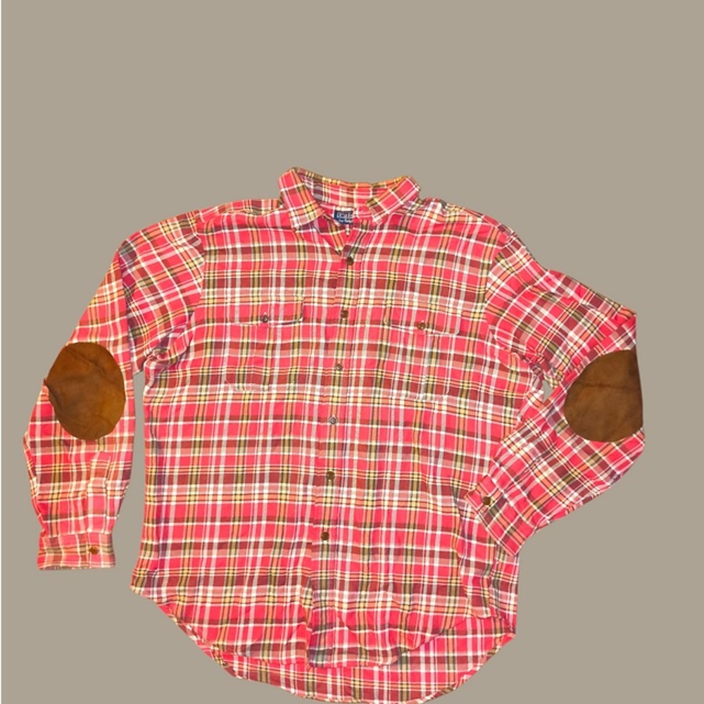 Polo Ralph Lauren Red Plaid Shirt with Brown Elbow Patches